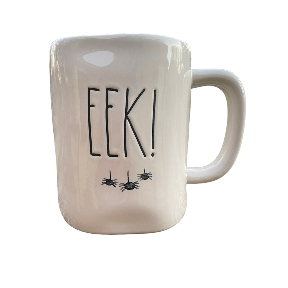 Rae Dunn Artisan Collection Orange & White EEK Spider Arachnophobia Ceramic Mug